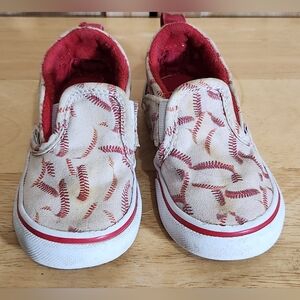 Vans slip on shoes, Baseball print, kids size 6.5 skater shoes Sports Ball Seams